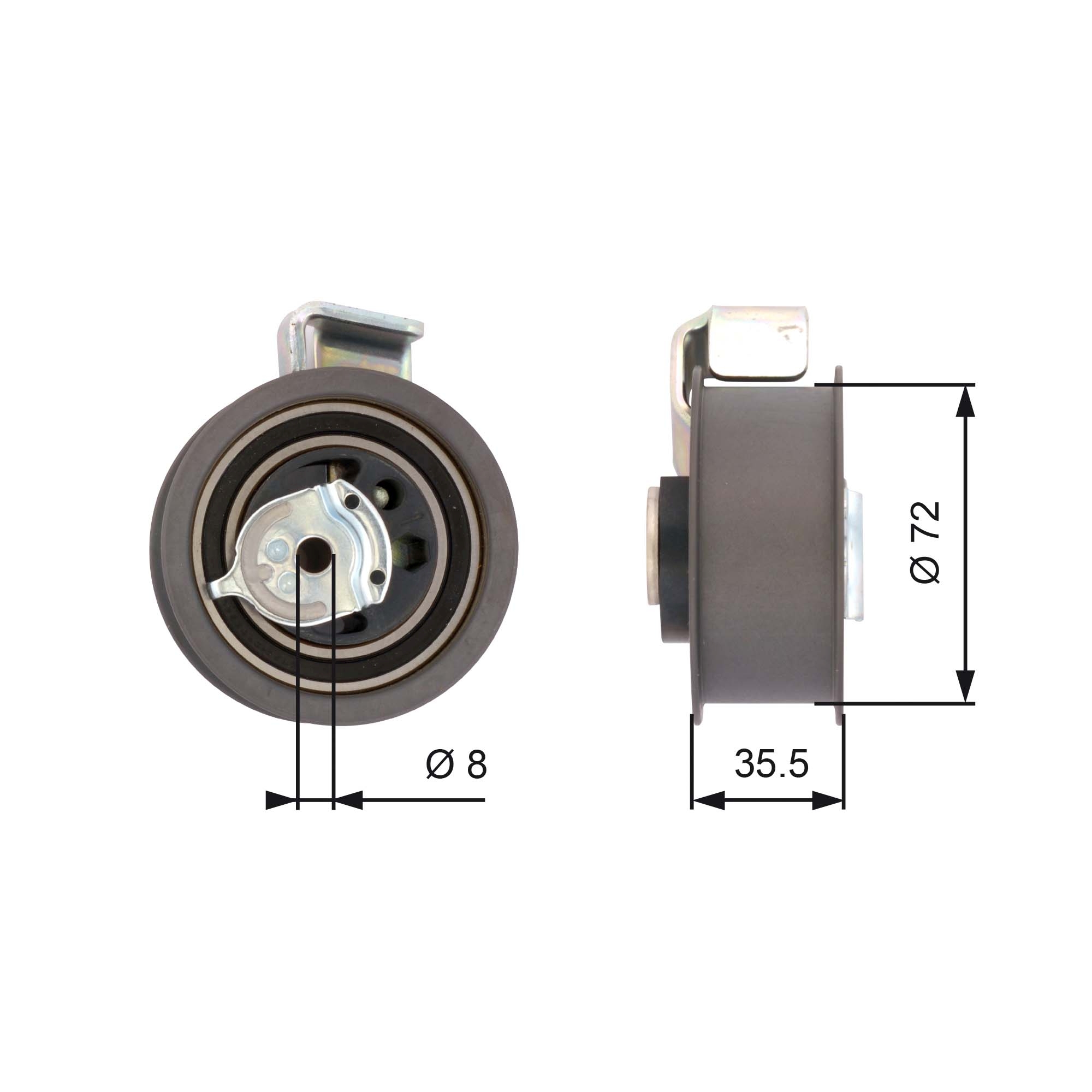 Tensioner Pulley, timing belt GATES T43021