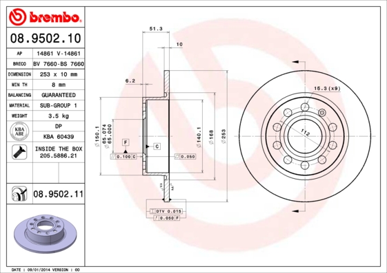 Brembo Solid Rear Brake Discs screws 08.9502.10 253mm Diameter