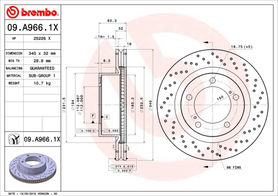 Brembo 09.A966.1X Disc Brake Rotor 