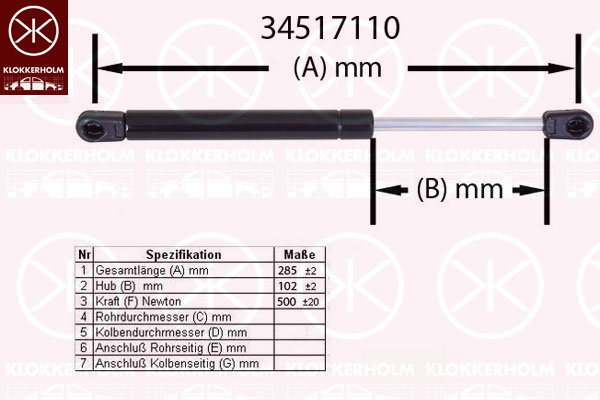 Gas Spring, boot-/cargo area KLOKKERHOLM 34517110
