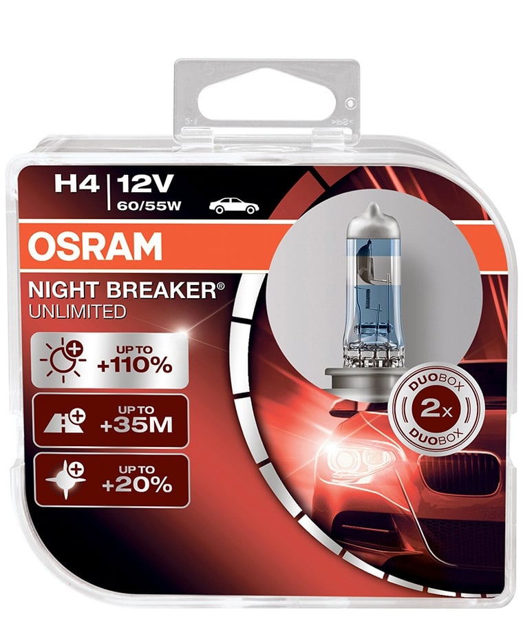 Halogeeni poltin OSRAM NIGHT BREAKER UNLIMITED 12V H4 60/55W 2X