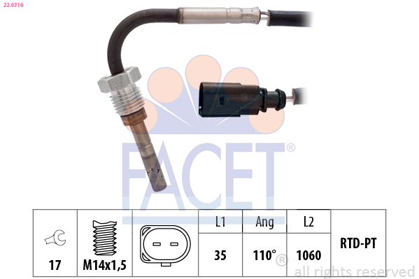 Sensor, exhaust gas temperature FACET 22.0316