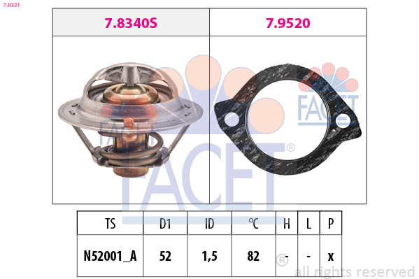 Thermostat, coolant FACET 7.8331
