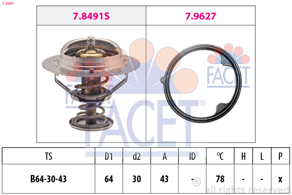 Thermostat, coolant FACET 7.8491