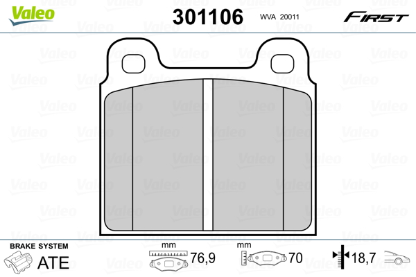 Brake Pad Set, disc brake VALEO 301106