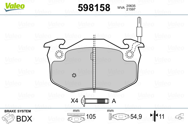 Brake Pad Set, disc brake VALEO 598158