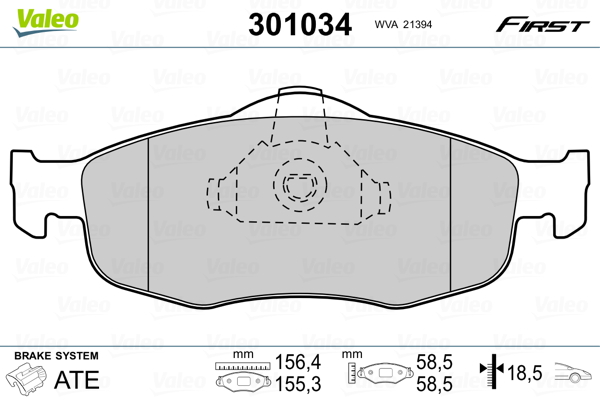 Brake Pad Set, disc brake VALEO 301034