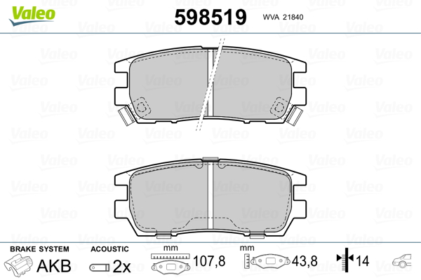 Brake Pad Set, disc brake VALEO 598519