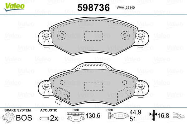 Brake Pad Set, disc brake VALEO 598736