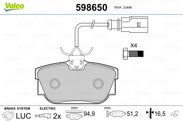 Brake Pad Set, disc brake VALEO 598650