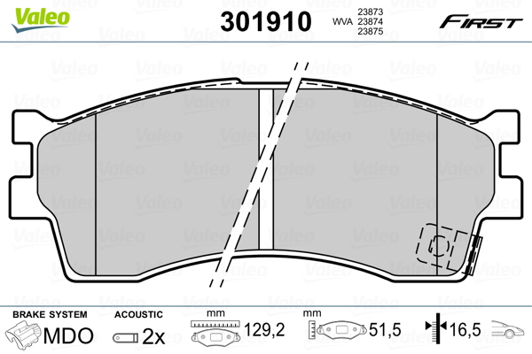 Brake Pad Set, disc brake VALEO 301910