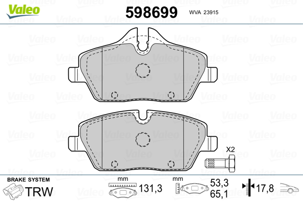 Brake Pad Set, disc brake VALEO 598699
