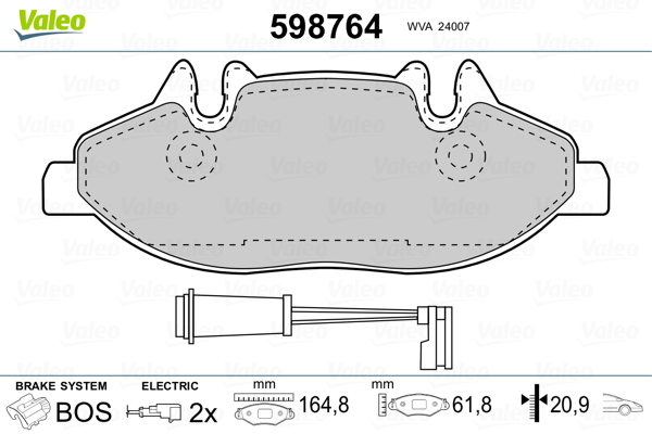 Brake Pad Set, disc brake VALEO 598764