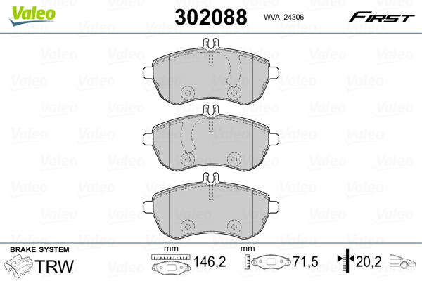 Brake Pad Set, disc brake VALEO 302088