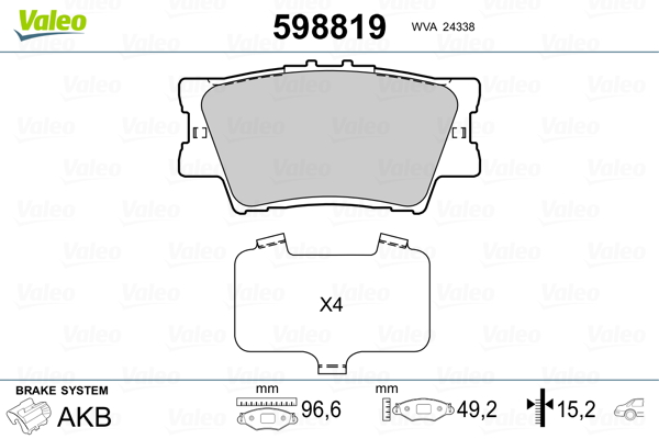 Brake Pad Set, disc brake VALEO 598819