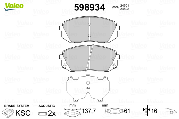 Brake Pad Set, disc brake VALEO 598934
