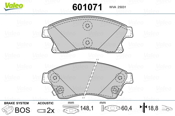 Brake Pad Set, disc brake VALEO 601071