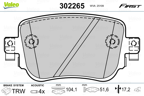 Brake Pad Set, disc brake VALEO 302265