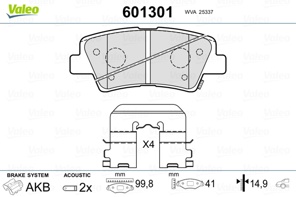 Brake Pad Set, disc brake VALEO 601301