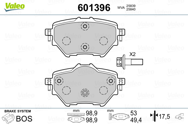 Brake Pad Set, disc brake VALEO 601396