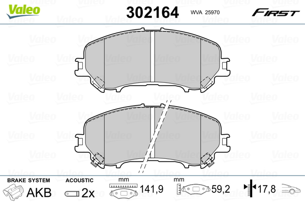 Brake Pad Set, disc brake VALEO 302164