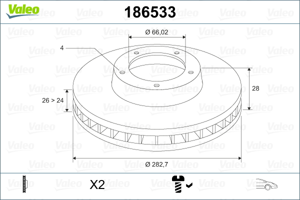 Brake Disc VALEO 186533