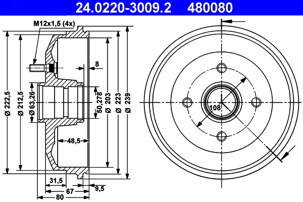 Brake Drum ATE 24.0220-3009.2