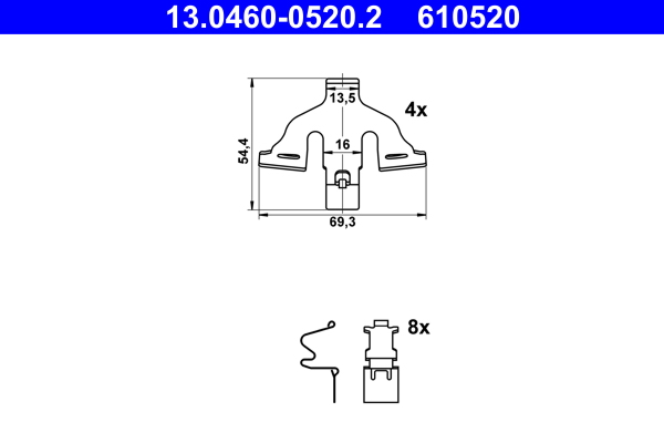 Accessory Kit, disc brake pad ATE 13.0460-0520.2