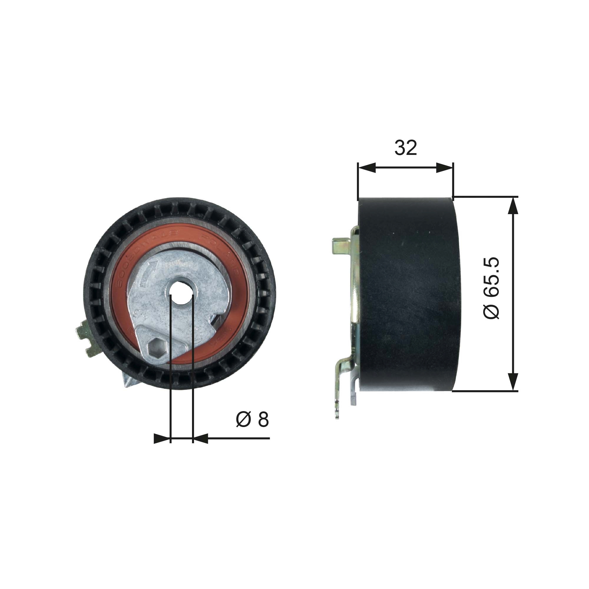 Tensioner Pulley, timing belt GATES T43236