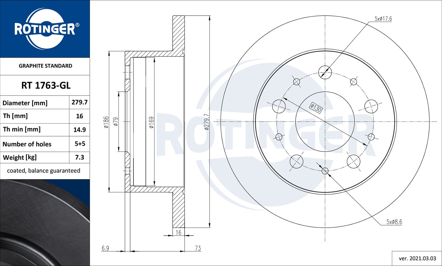 Brake Disc ROTINGER RT 1763-GL