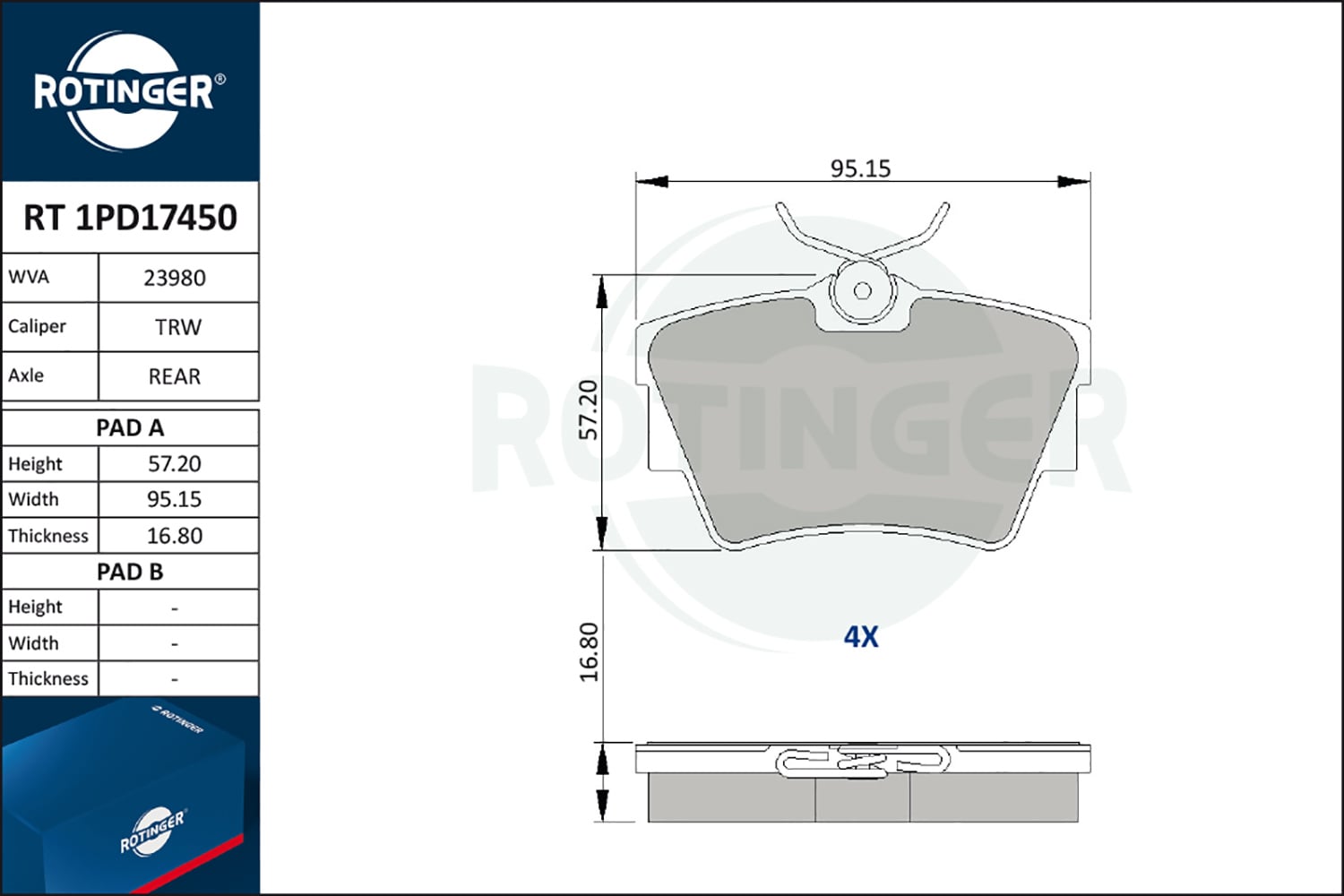 Brake Pad Set, disc brake ROTINGER RT 1PD17450