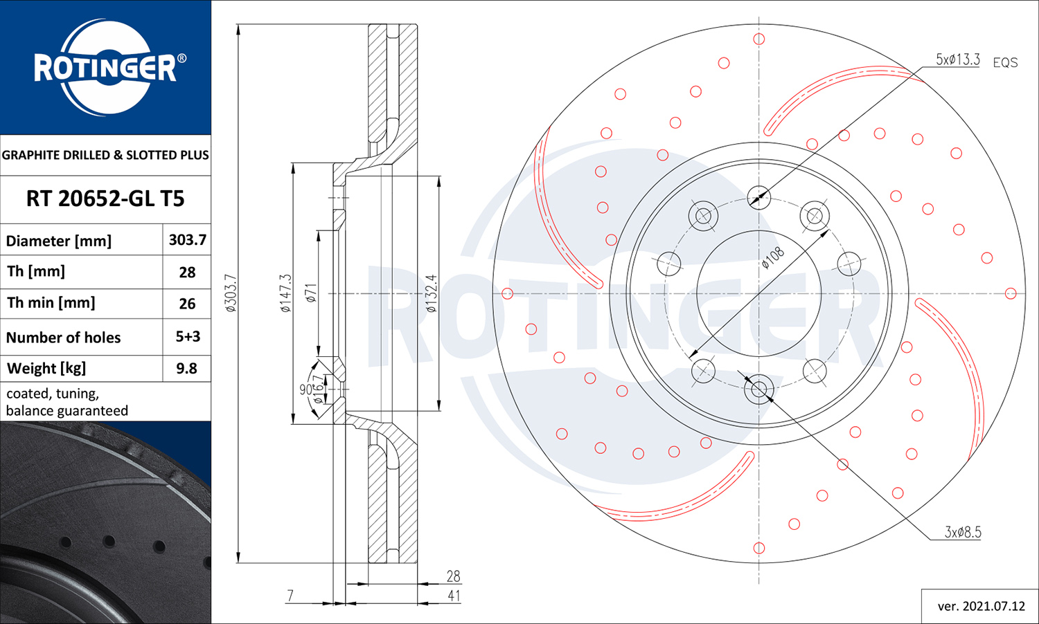 Brake Disc ROTINGER RT 20652-GL T5