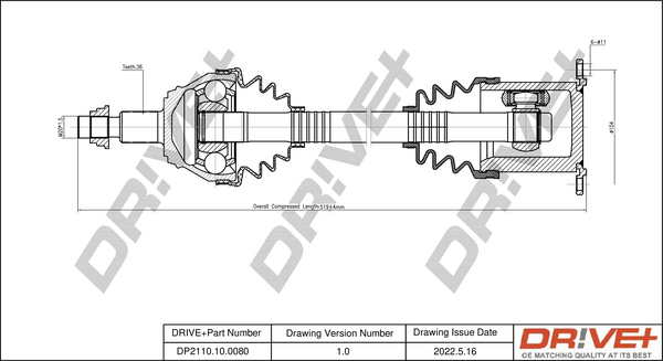 Drive Shaft Dr!ve+ DP2110.10.0080