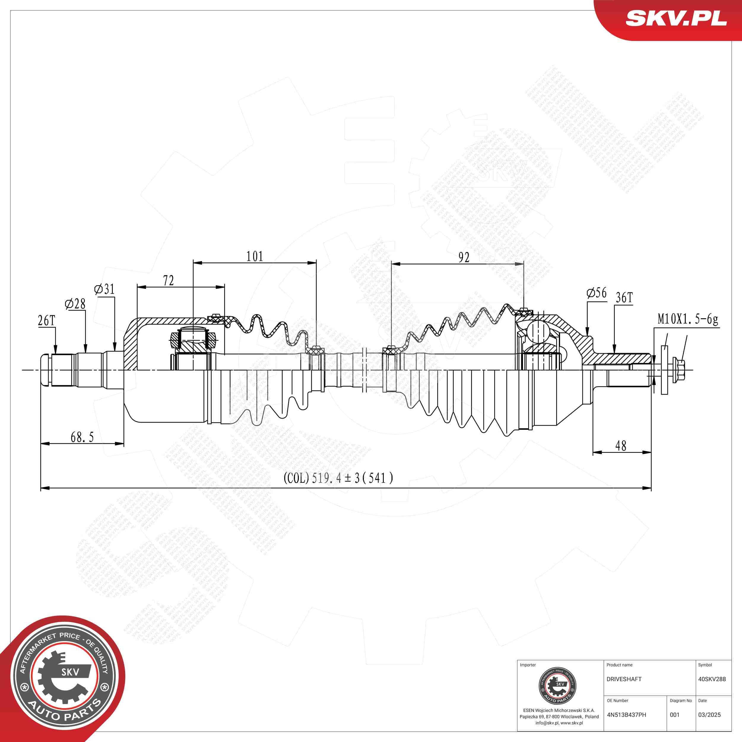 Drive Shaft ESEN SKV 40SKV288