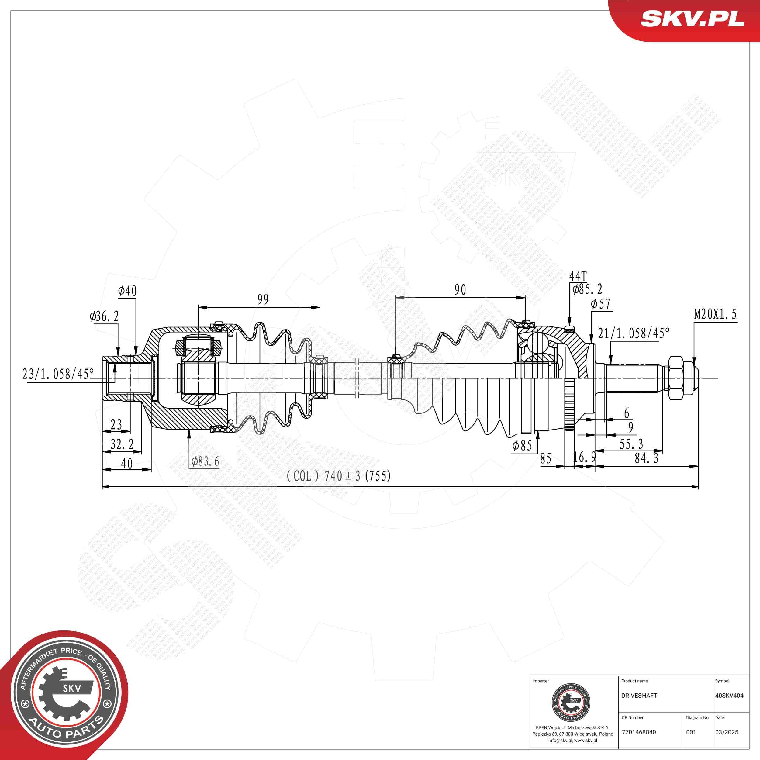Drive Shaft ESEN SKV 40SKV404
