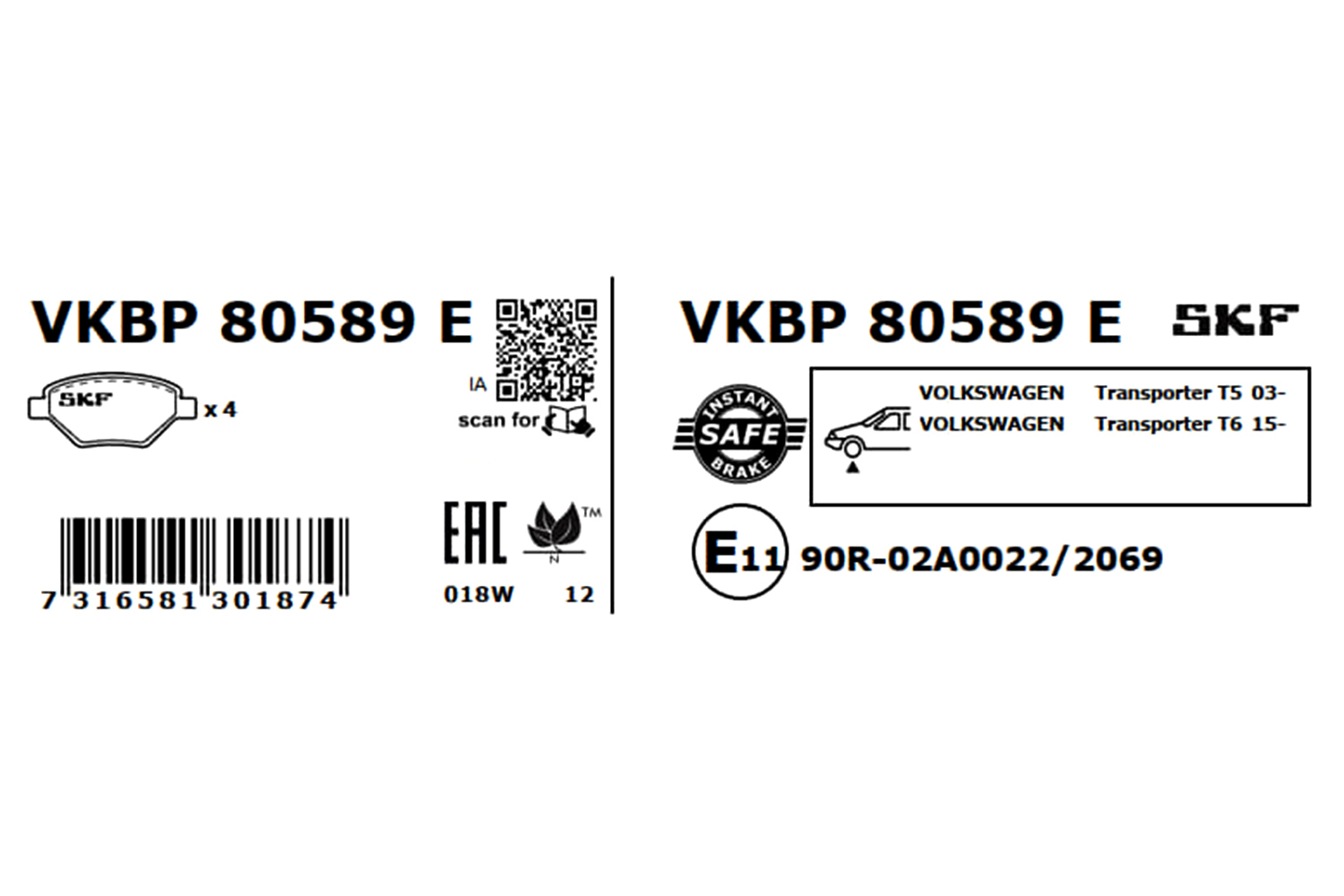 Juego de pastillas SKF VKBP 80589 E