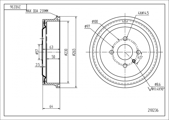 Brake Drum HART 218 236