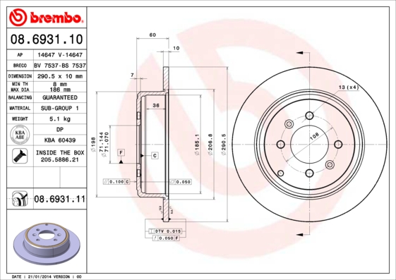 Brake Disc BREMBO 08.6931.10
