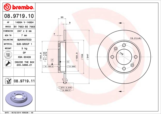 Brake Disc BREMBO 08.9719.10