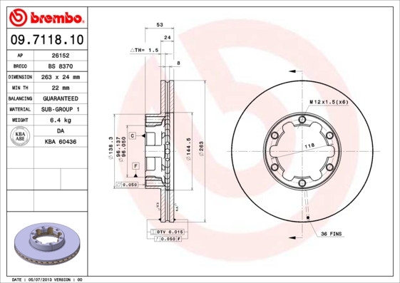 Brake Disc BREMBO 09.7118.10