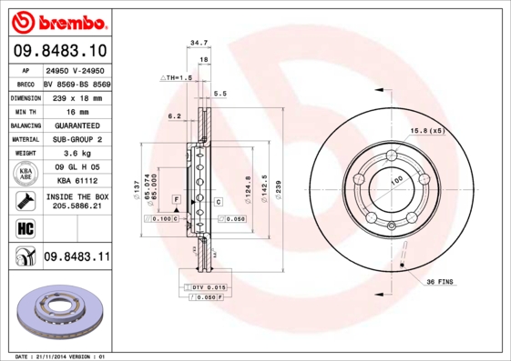 Brake Disc BREMBO 09.8483.10