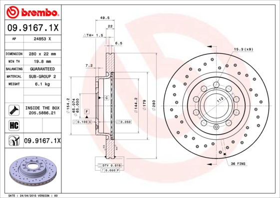 Brake Disc BREMBO 09.9167.1X