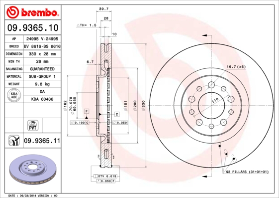 Brake Disc BREMBO 09.9365.11