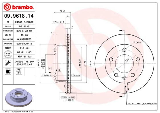 Brake Disc BREMBO 09.9618.14