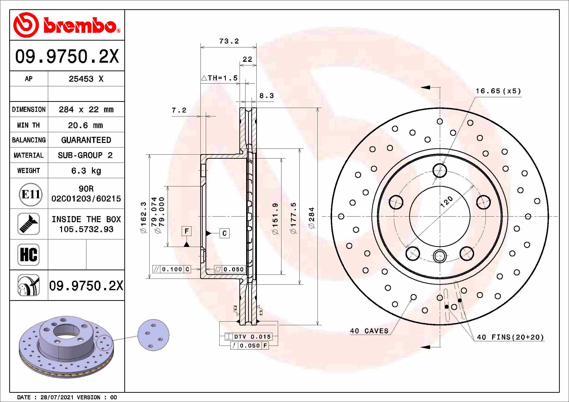 Tarcza hamulcowa BREMBO 09.9750.2X