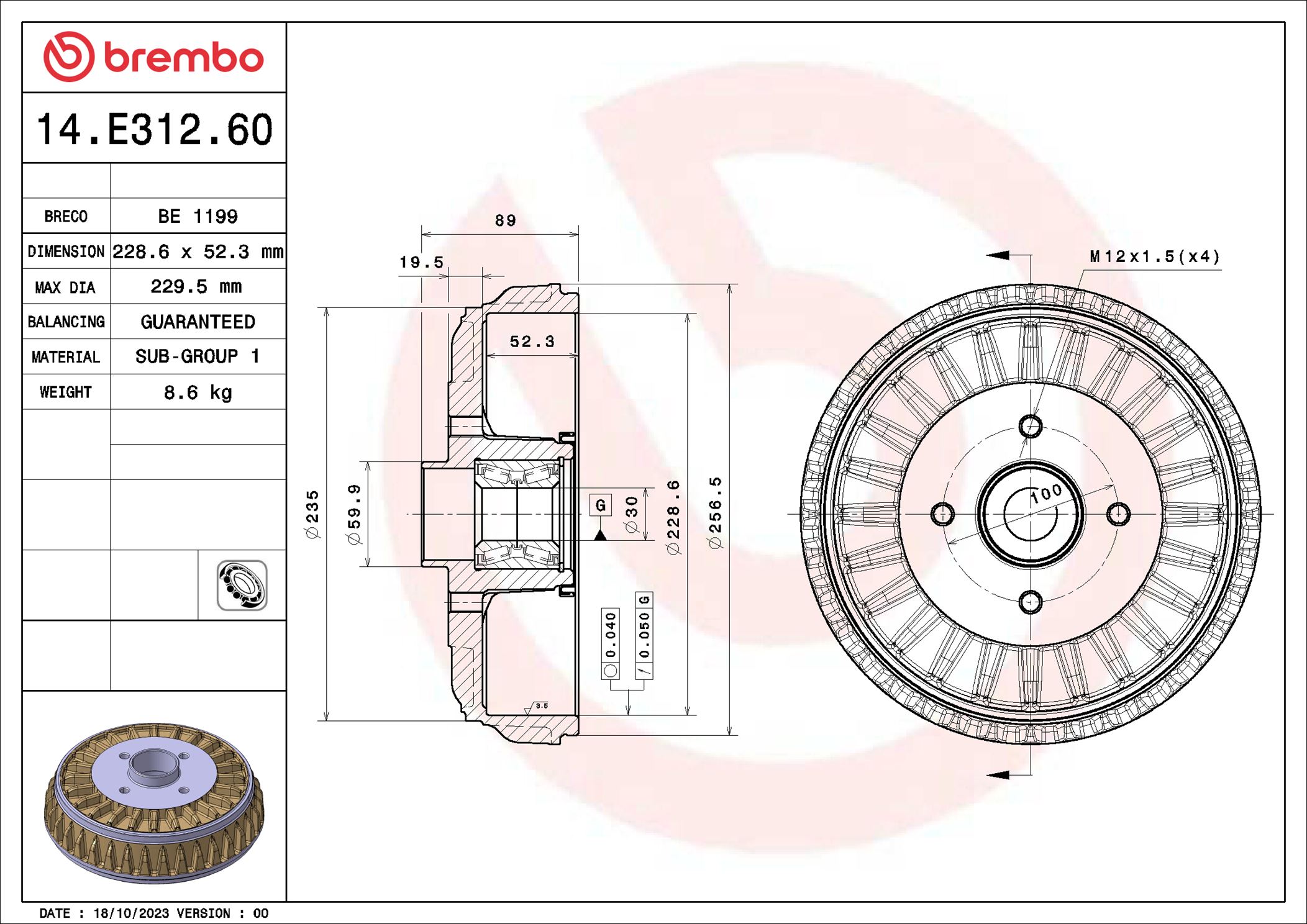 Brake Drum BREMBO 14.E312.60
