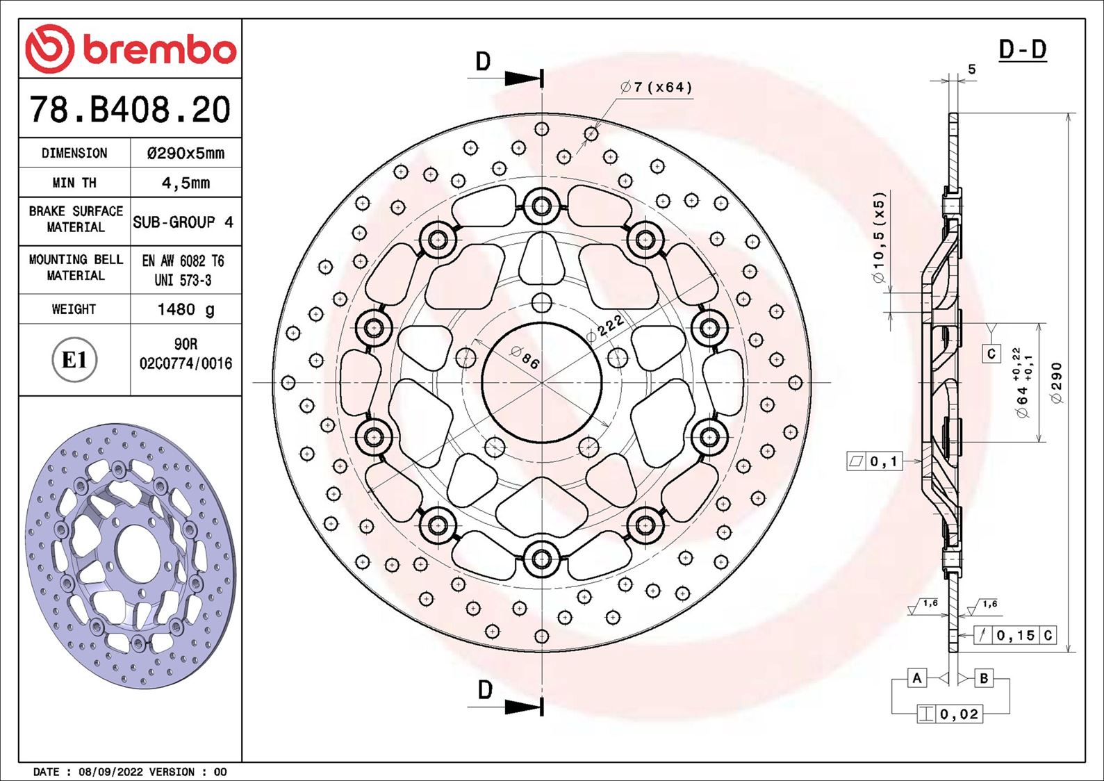 Brake Disc BREMBO 78B40820