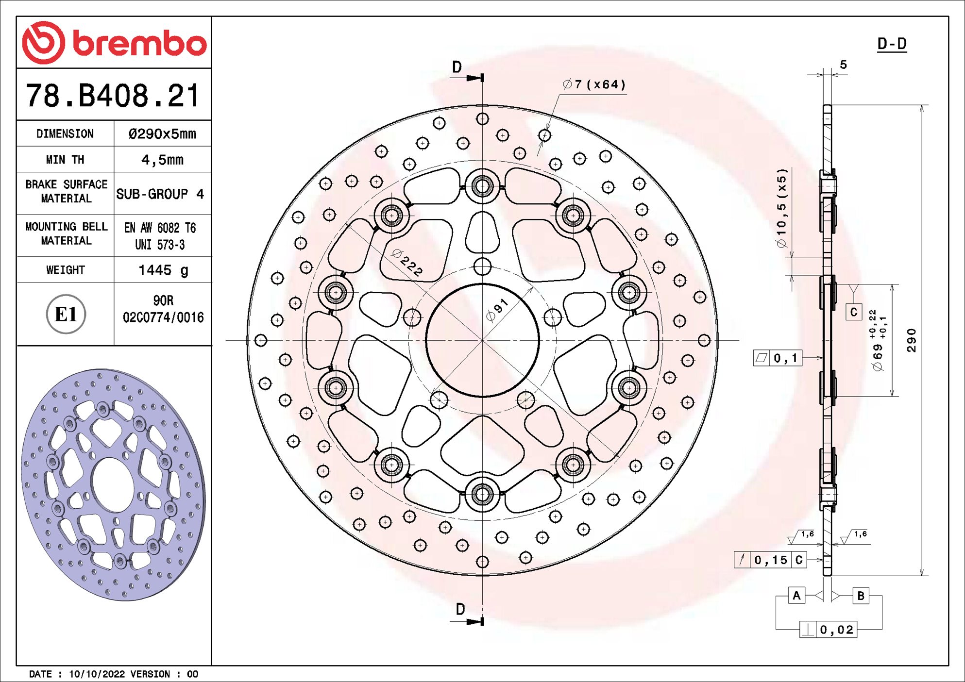 Tarcza hamulcowa BREMBO 78B40821