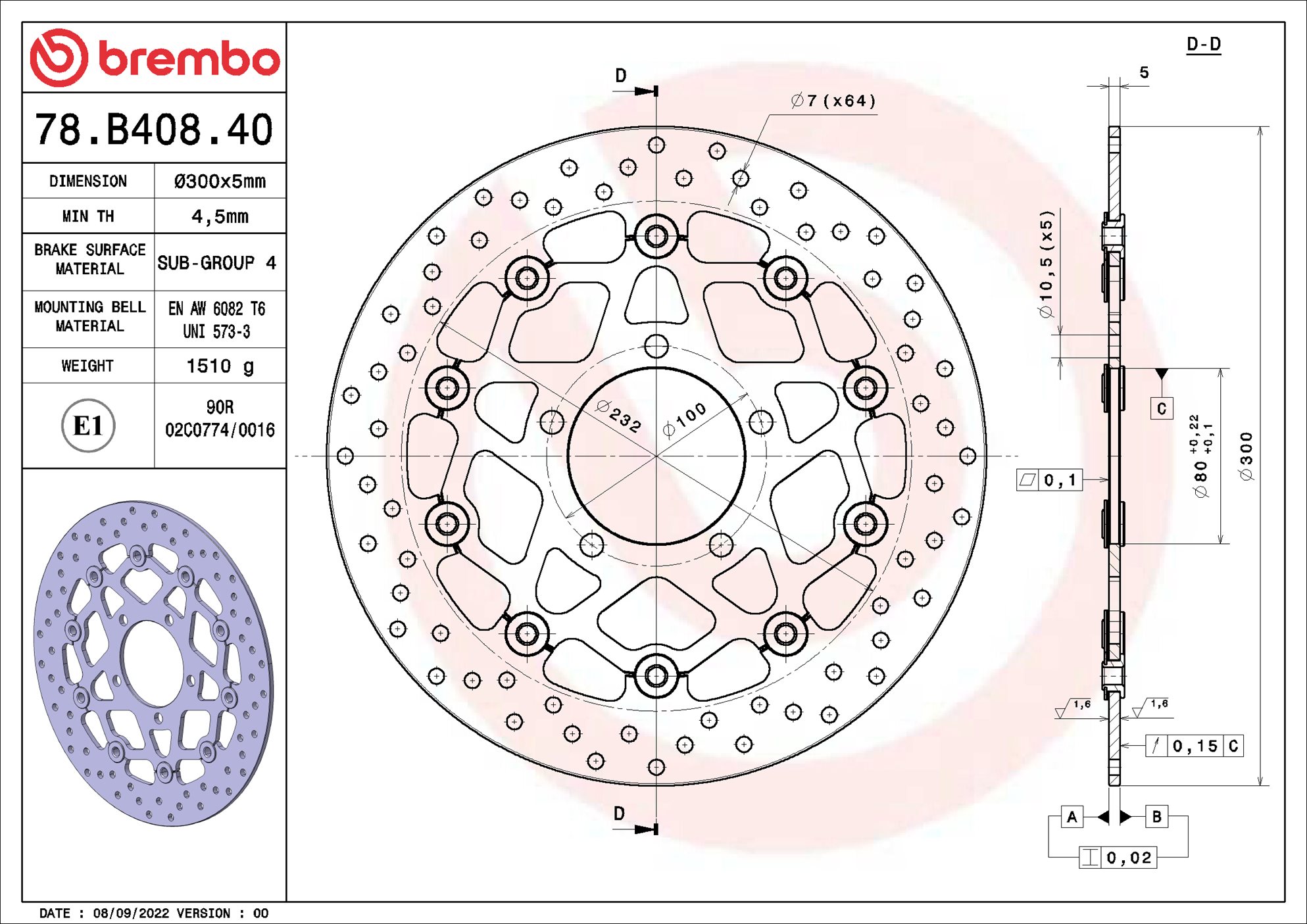Brake Disc BREMBO 78B40840