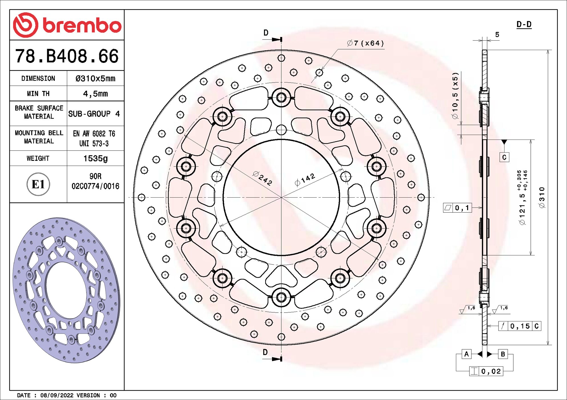 Tarcza hamulcowa BREMBO 78B40866